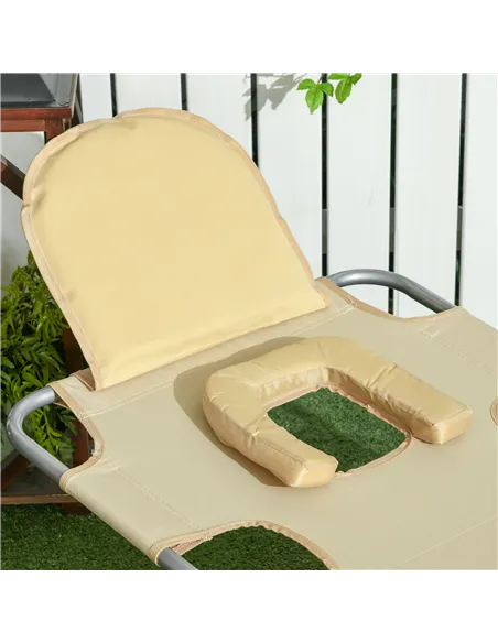 Outsunny Foldable Sun Lounger, Beach Chaise Lounge with Reading Hole, Arm Slots, 5-Position Adjustable Backrest, Side Pocket, Pi