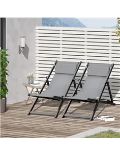 Outsunny Set of 2 Folding Garden Beach Aluminium Frame Deck Chairs Deckchairs Seaside Folding Garden Patio Lounger, Grey 2