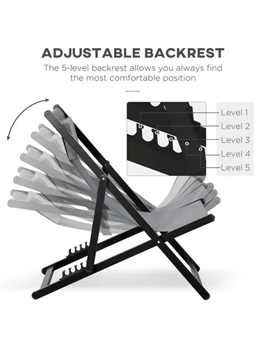 Outsunny Set of 2 Folding Garden Beach Aluminium Frame Deck Chairs Deckchairs Seaside Folding Garden Patio Lounger, Grey