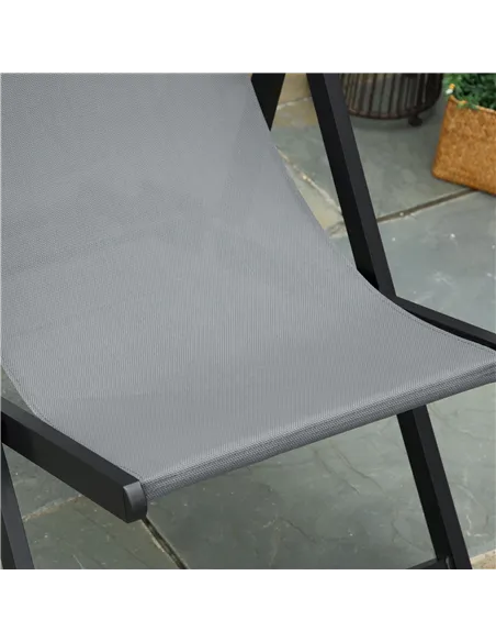 Outsunny Set of 2 Folding Garden Beach Aluminium Frame Deck Chairs Deckchairs Seaside Folding Garden Patio Lounger, Grey