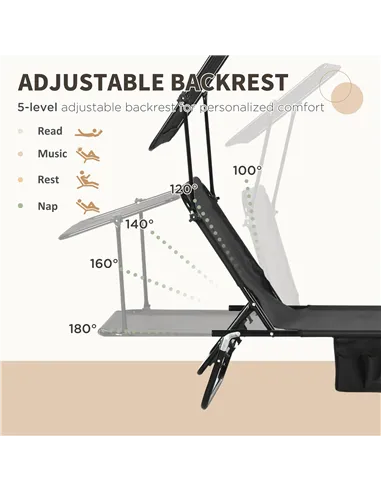 Outsunny Set of Two Folding Sun Loungers, with Adjustable Backs and Sun Canopies - Black