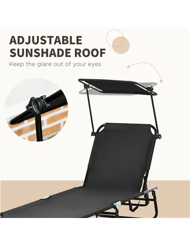 Outsunny Set of Two Folding Sun Loungers, with Adjustable Backs and Sun Canopies - Black