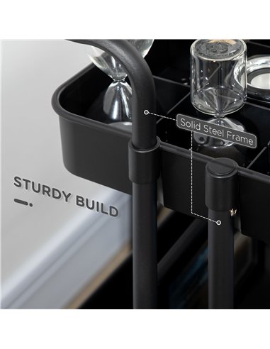 HOMCOM Three-Tier Home Trolley, with Handle and Wheels - Black