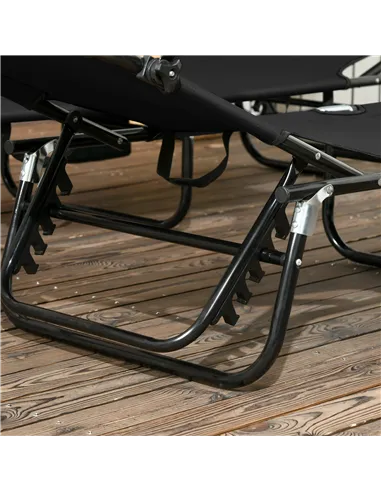 Outsunny Set of Two Folding Sun Loungers, with Adjustable Backs and Sun Canopies - Black
