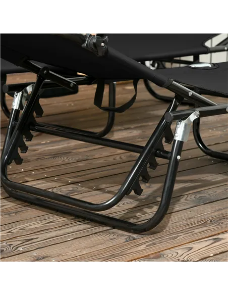 Outsunny Set of Two Folding Sun Loungers, with Adjustable Backs and Sun Canopies - Black