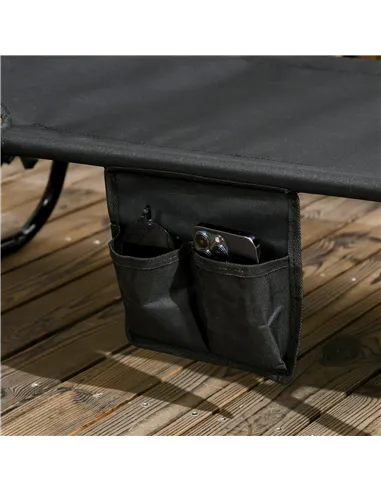 Outsunny Set of Two Folding Sun Loungers, with Adjustable Backs and Sun Canopies - Black