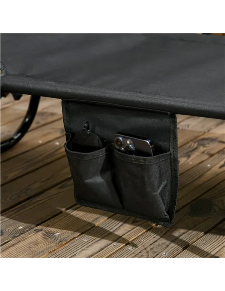 Outsunny Set of Two Folding Sun Loungers, with Adjustable Backs and Sun Canopies - Black