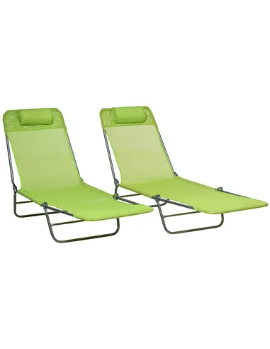 Outsunny Set of Two Steel Frame Sun Loungers, with Reclining Backs - Green
