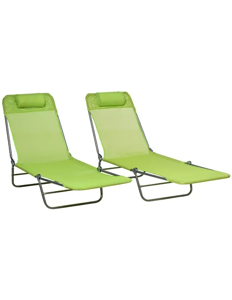 Outsunny Set of Two Steel Frame Sun Loungers, with Reclining Backs - Green