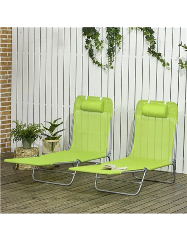 Outsunny Set of Two Steel Frame Sun Loungers, with Reclining Backs - Green