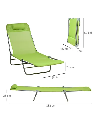 Outsunny Set of Two Steel Frame Sun Loungers, with Reclining Backs - Green