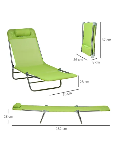 Outsunny Set of Two Steel Frame Sun Loungers, with Reclining Backs - Green