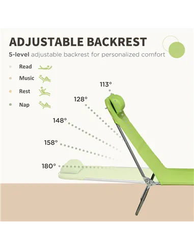 Outsunny Set of Two Steel Frame Sun Loungers, with Reclining Backs - Green