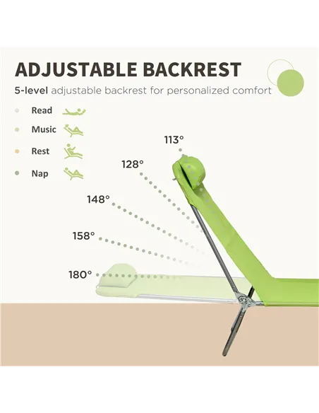 Outsunny Set of Two Steel Frame Sun Loungers, with Reclining Backs - Green