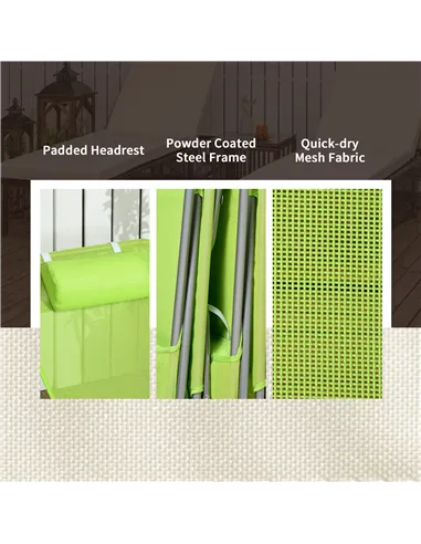 Outsunny Set of Two Steel Frame Sun Loungers, with Reclining Backs - Green