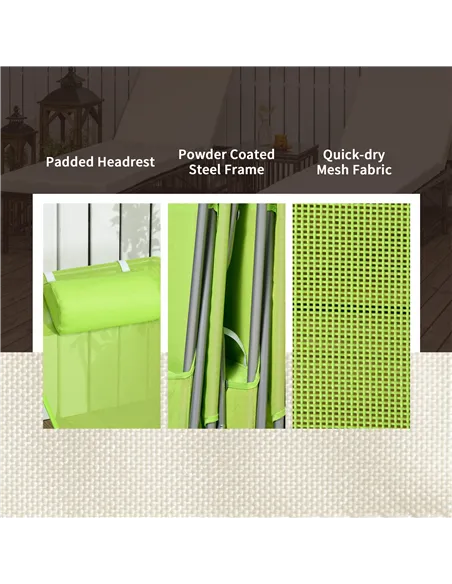 Outsunny Set of Two Steel Frame Sun Loungers, with Reclining Backs - Green
