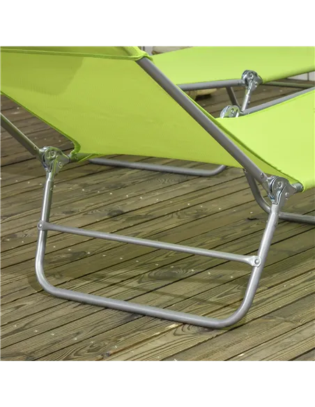 Outsunny Set of Two Steel Frame Sun Loungers, with Reclining Backs - Green