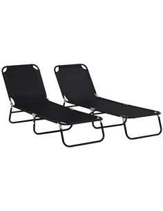Outsunny Set of Two Metal Frame Folding Sun Loungers - Black