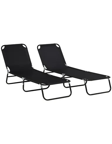 Outsunny Set of Two Metal Frame Folding Sun Loungers - Black