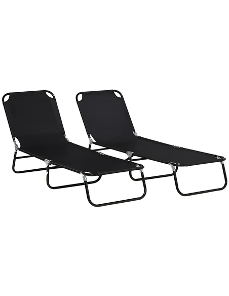 Outsunny Set of Two Metal Frame Folding Sun Loungers - Black