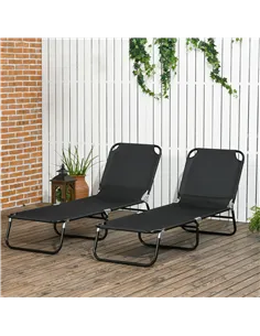 Outsunny Set of Two Metal Frame Folding Sun Loungers - Black 2