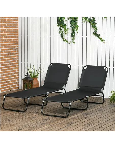 Outsunny Set of Two Metal Frame Folding Sun Loungers - Black