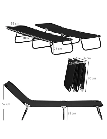 Outsunny Set of Two Metal Frame Folding Sun Loungers - Black