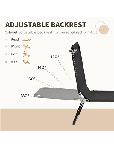 Outsunny Set of Two Metal Frame Folding Sun Loungers - Black