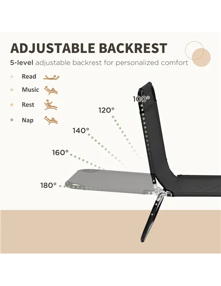 Outsunny Set of Two Metal Frame Folding Sun Loungers - Black