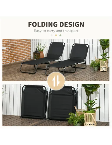 Outsunny Set of Two Metal Frame Folding Sun Loungers - Black