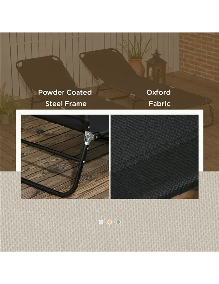 Outsunny Set of Two Metal Frame Folding Sun Loungers - Black