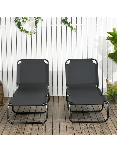 Outsunny Set of Two Metal Frame Folding Sun Loungers - Black