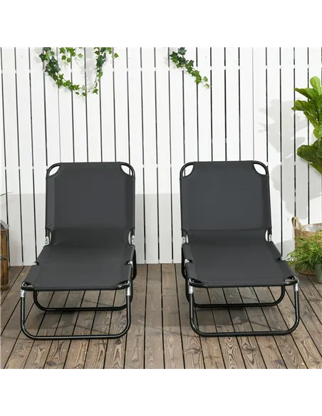 Outsunny Set of Two Metal Frame Folding Sun Loungers - Black