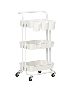 HOMCOM Three-Tier Home Trolley, with Handle and Wheels - White