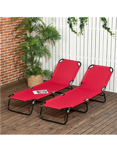 Outsunny Folding Sun Loungers Set of 2, Outdoor Day Bed with 5-Position Adjustable Backrest, Portable Recliner Garden Chairs wit