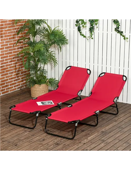 Outsunny Folding Sun Loungers Set of 2, Outdoor Day Bed with 5-Position Adjustable Backrest, Portable Recliner Garden Chairs wit
