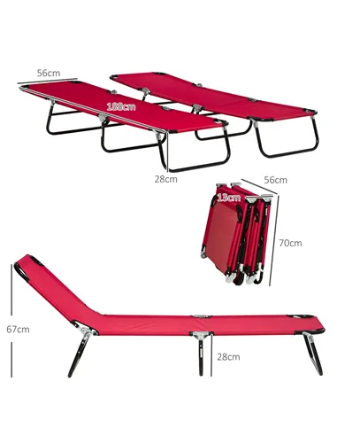 Outsunny Folding Sun Loungers Set of 2, Outdoor Day Bed with 5-Position Adjustable Backrest, Portable Recliner Garden Chairs wit