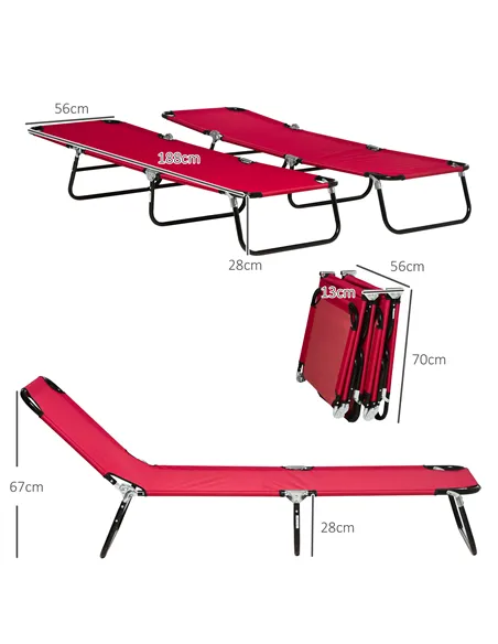 Outsunny Folding Sun Loungers Set of 2, Outdoor Day Bed with 5-Position Adjustable Backrest, Portable Recliner Garden Chairs wit