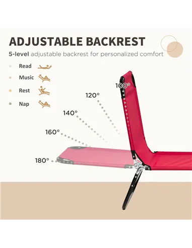 Outsunny Folding Sun Loungers Set of 2, Outdoor Day Bed with 5-Position Adjustable Backrest, Portable Recliner Garden Chairs wit