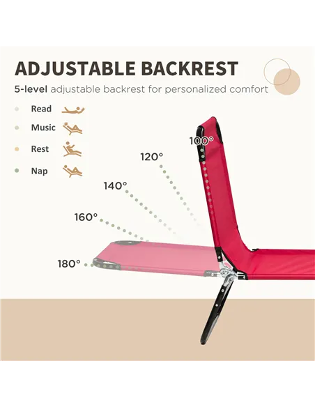 Outsunny Folding Sun Loungers Set of 2, Outdoor Day Bed with 5-Position Adjustable Backrest, Portable Recliner Garden Chairs wit