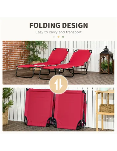 Outsunny Folding Sun Loungers Set of 2, Outdoor Day Bed with 5-Position Adjustable Backrest, Portable Recliner Garden Chairs wit