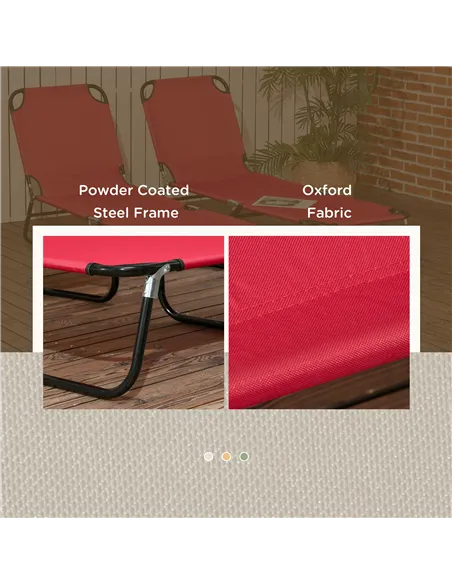 Outsunny Folding Sun Loungers Set of 2, Outdoor Day Bed with 5-Position Adjustable Backrest, Portable Recliner Garden Chairs wit