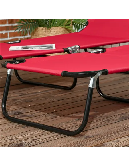 Outsunny Folding Sun Loungers Set of 2, Outdoor Day Bed with 5-Position Adjustable Backrest, Portable Recliner Garden Chairs wit