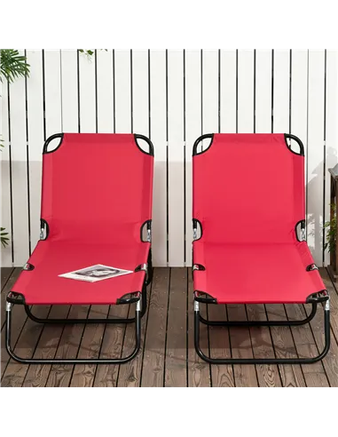 Outsunny Folding Sun Loungers Set of 2, Outdoor Day Bed with 5-Position Adjustable Backrest, Portable Recliner Garden Chairs wit
