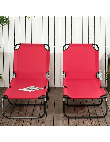 Outsunny Folding Sun Loungers Set of 2, Outdoor Day Bed with 5-Position Adjustable Backrest, Portable Recliner Garden Chairs wit