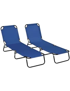 Outsunny Set of Two Metal Frame Folding Sun Loungers - Blue