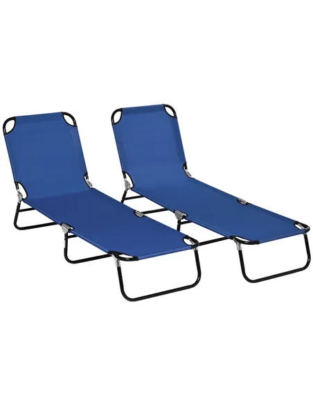Outsunny Set of Two Metal Frame Folding Sun Loungers - Blue