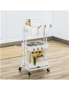 HOMCOM Three-Tier Home Trolley, with Handle and Wheels - White 2