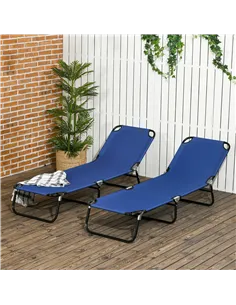 Outsunny Set of Two Metal Frame Folding Sun Loungers - Blue 2