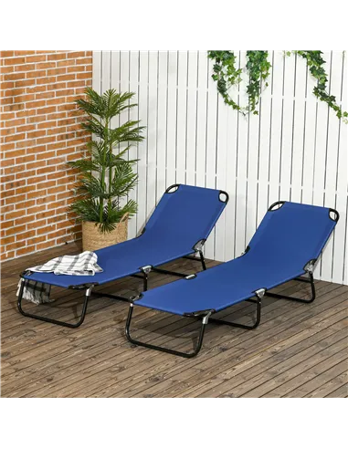 Outsunny Set of Two Metal Frame Folding Sun Loungers - Blue